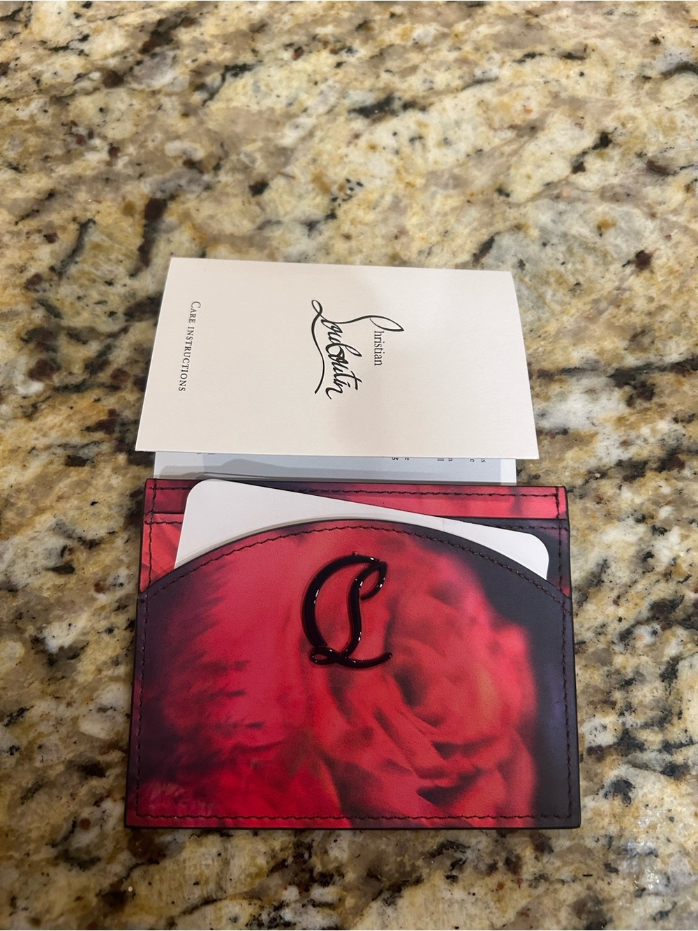 Christian Louboutin Loubi54 Card Holder Leather Rose Print 5 Slots 8x14cm